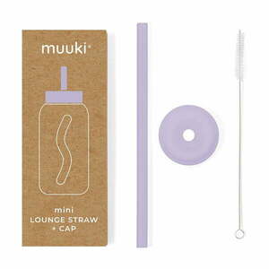 Szilikon szívószál tisztítókefével-fedéllel Pastel Lilac – Muuki kép