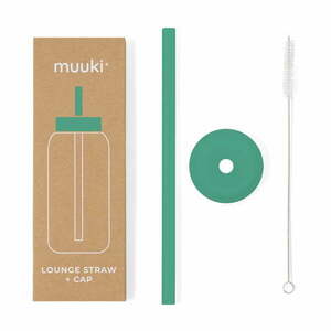 Szilikon szívószál tisztítókefével-fedéllel Frosted Green – Muuki kép