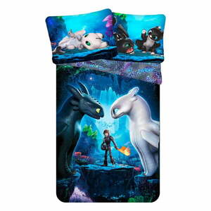 Kék egyszemélyes pamut gyerek ágyneműhuzat 140x200 cm How To Train Your Dragon – Jerry Fabrics kép