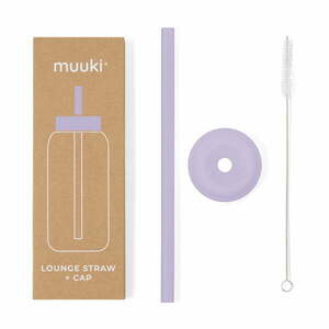 Szilikon szívószál tisztítókefével-fedéllel Pastel Lilac – Muuki kép