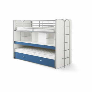 Fehér-kék emeletes ágyneműtartós gyerekágy kihúzható pótággyal, ágyráccsal 90x200 cm Bonny – Vipack kép