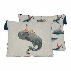 Whale lenvászon díszpárna, 50 x 35 cm - Little Nice Things kép