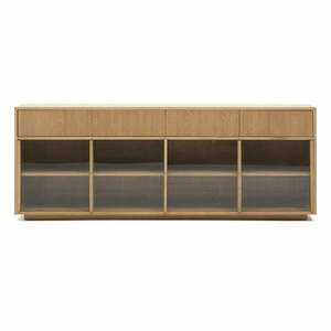Natúr színű tálalószekrény tolóajtóval tölgyfa dekorral 200x80x40 cm Helvine – Kave Home kép