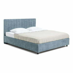 Kék kárpitozott ágyneműtartós franciaágy matraccal, ágyráccsal 160x200 cm Myra Slim Line – Bonami Selection kép