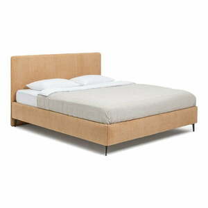 Mustársárga kárpitozott franciaágy matraccal, ágyráccsal 160x200 cm Noira Slim – Bonami Selection kép