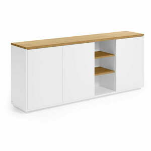 Fehér komód tölgyfa dekorral 180x75x36 cm Abilen – Kave Home kép