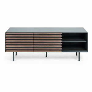 Fekete TV-állvány diófa dekorral 162x58x45 cm Kesia – Kave Home kép
