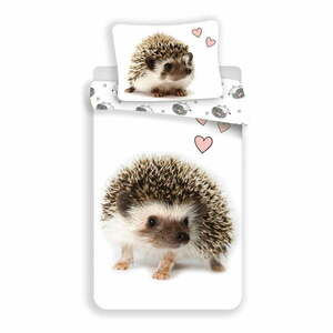 Fehér-barna egyszemélyes pamut gyerek ágyneműhuzat 140x200 cm Hedgehog – Jerry Fabrics kép