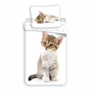 Fehér egyszemélyes pamut gyerek ágyneműhuzat 140x200 cm Kitten – Jerry Fabrics kép