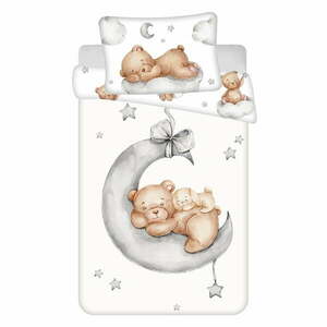 Fehér pamut gyerek ágyneműhuzat babaágyhoz 100x135 cm Teddy Bear "Ribbon" – Jerry Fabrics kép