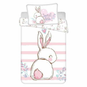 Fehér-rózsaszín pamut gyerek ágyneműhuzat babaágyhoz 100x135 cm Bunny "Sweet" – Jerry Fabrics kép