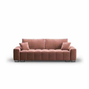 Rózsaszín bársony kinyitható tárolóhelyes kanapé 250 cm Wicklow – Cosmopolitan Design kép