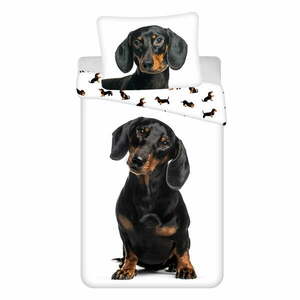 Fekete-fehér egyszemélyes pamut gyerek ágyneműhuzat 140x200 cm Dachshund – Jerry Fabrics kép