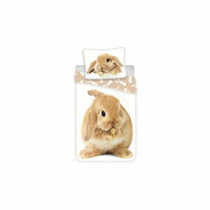 Fehér-barna egyszemélyes pamut gyerek ágyneműhuzat 140x200 cm Bunny – Jerry Fabrics kép