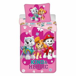Rózsaszín egyszemélyes pamut gyerek ágyneműhuzat 140x200 cm Paw Patrol "Heroic" – Jerry Fabrics kép