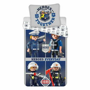 Kék-szürke egyszemélyes pamut gyerek ágyneműhuzat 140x200 cm Playmobil – Jerry Fabrics kép