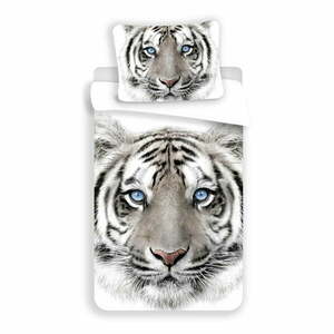 Fehér-szürke egyszemélyes pamut gyerek ágyneműhuzat 140x200 cm White Tiger – Jerry Fabrics kép