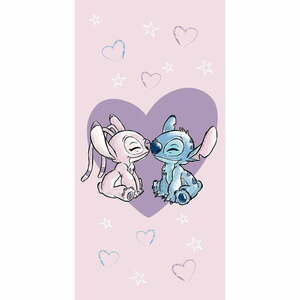 Rózsaszín pamut gyerek fürdőlepedő 70x140 cm Lilo and Stitch "Love" – Jerry Fabrics kép