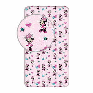 Rózsaszín gumis pamut gyerek lepedő 90x200 cm Minnie "Flowers" – Jerry Fabrics kép