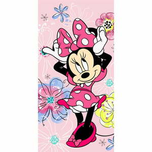 Rózsaszín pamut gyerek fürdőlepedő 70x140 cm Minnie "Pink bow" – Jerry Fabrics kép
