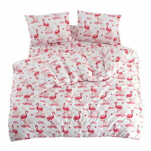 Fehér-rózsaszín háromrészes egyszemélyes hosszabbított ágyneműhuzat lepedővel 160x220 cm Flamingo – Mila Home kép