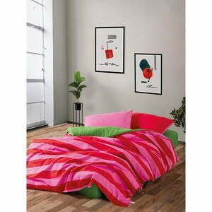 Zöld-rózsaszín kétszemélyes-hosszabbított renforcé pamut ágyneműhuzat lepedővel-négyrészes 200x220 cm Cherie – Mijolnir kép