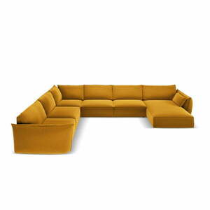 Mustársárga bársony sarokkanapé (bal oldali-U alakú) Vanda – Mazzini Sofas kép