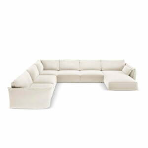 Bézs bársony sarokkanapé (bal oldali-U alakú) Vanda – Mazzini Sofas kép