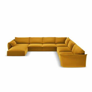 Mustársárga bársony sarokkanapé (jobb oldali-U alakú) Vanda – Mazzini Sofas kép