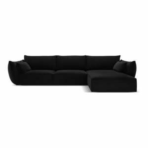 Fekete bársony sarokkanapé (jobb oldali-heverő résszel) Vanda – Mazzini Sofas kép
