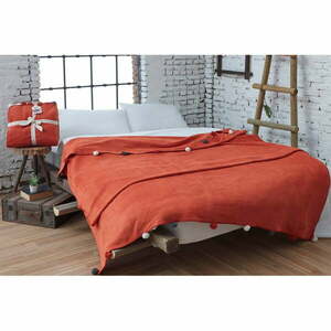 Téglavörös fleece ágytakaró 200x220 cm Pom Pom – Mijolnir kép