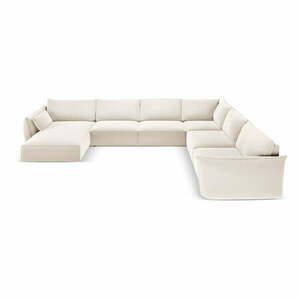 Bézs bársony sarokkanapé (jobb oldali-U alakú) Vanda – Mazzini Sofas kép