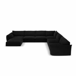 Fekete bársony sarokkanapé (jobb oldali-U alakú) Vanda – Mazzini Sofas kép