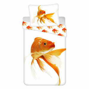 Fehér-narancssárga egyszemélyes pamut gyerek ágyneműhuzat 140x200 cm Goldfish – Jerry Fabrics kép