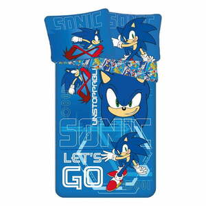 Kék egyszemélyes pamut gyerek ágyneműhuzat 140x200 cm Sonic "Let´s go" – Jerry Fabrics kép