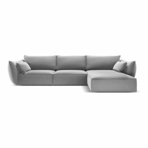 Világosszürke bársony sarokkanapé (jobb oldali-heverő résszel) Vanda – Mazzini Sofas kép
