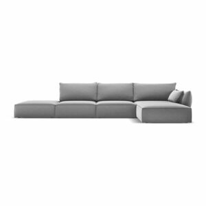 Világosszürke bársony sarokkanapé (jobb oldali-heverő résszel) Vanda – Mazzini Sofas kép