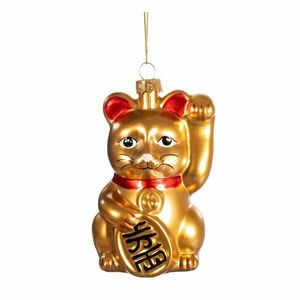 Üveg kézzel készített karácsonyfadísz 11 cm Lucky Cat – Sass & Belle kép