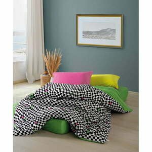 Fekete-fehér négyrészes kétszemélyes hosszabbított renforcé pamut ágyneműhuzat lepedővel 200x220 cm Dazzle – Mijolnir kép