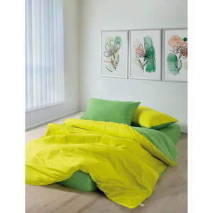 Sárga-zöld négyrészes kétszemélyes hosszabbított renforcé pamut ágyneműhuzat lepedővel 200x220 cm Sage – Mijolnir kép