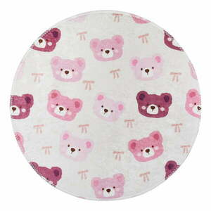 Rózsaszín-elefántcsont színű mosható gyerek szőnyeg ø100 cm Cute Teddies Pink – Vitaus kép