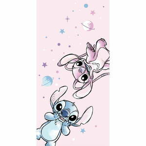 Rózsaszín mikroszálas gyerek fürdőlepedő 70x140 cm Lilo and Stitch "Universe" – Jerry Fabrics kép
