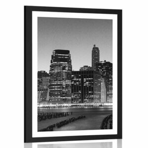 Poszter paszpartuval, fekete-fehér éjszakai New York. kép