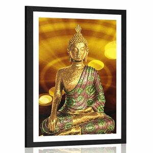 Poszter paszpartuval Buddha szoborral absztrakt háttérrel. kép