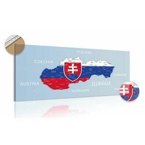 Képes térkép Szlovákia állami címerrel és környező országokkal parafán kép