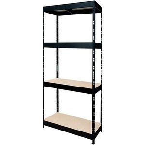 Szegecselt fekete fém polcrendszer 180x75x35 cm - 4 polccal/200 kg kép