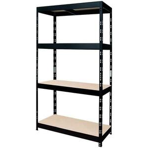 Szegecselt fekete fém polcrendszer 180x90x45 cm - 4 polccal/200 kg kép