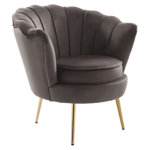 Art-deco stílusú fotel, szürkésbarna Velvet szövet/gold arany króm, NOBLEO kép