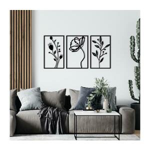 KÉSZLET 3x Fali dekoráció 78x39 cm Virágok fém kép