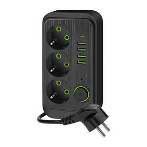 Aljzatelosztó kapcsolóval LINEA 3x230V + 5xUSB A/C 1, 5 m SCHUKO fekete kép